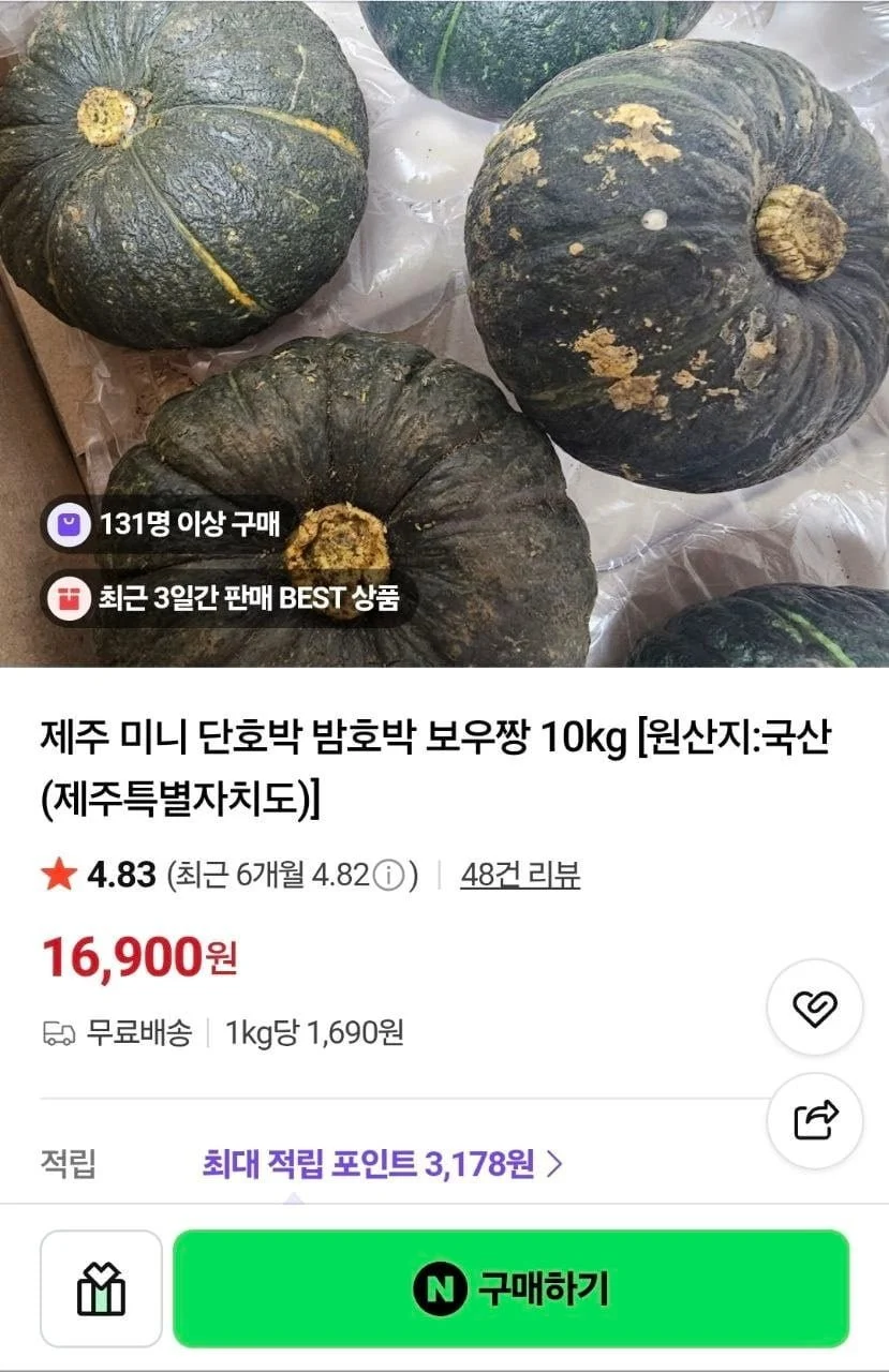 밤호박 보우짱 못난이 10kg