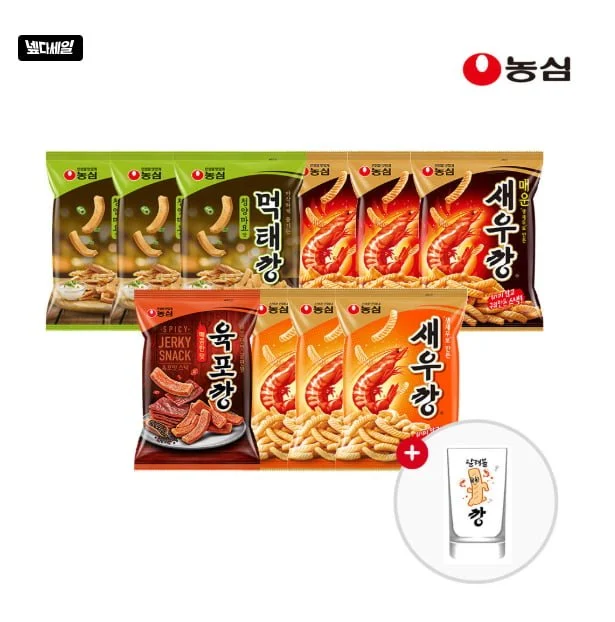 농심 안주깡세트(새우깡3+매운새우깡3+먹태깡3+육포깡1)+변색컵