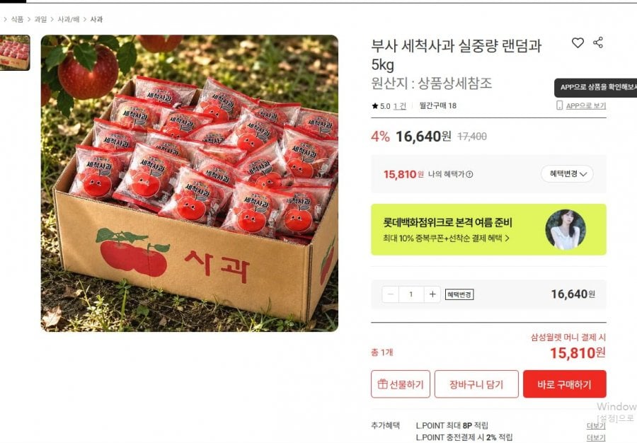 세척 부사사과 실중량 5kg