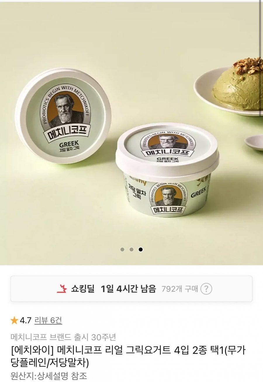 메치니코프 그릭요거트 무가당플레인/저당말차 400g x 4개