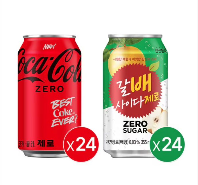 코카콜라 제로 350ml 24입+갈배사이다제로 355ml 24입