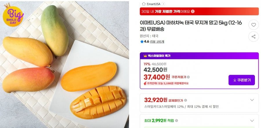 마하차녹 태국 무지개 망고 5kg