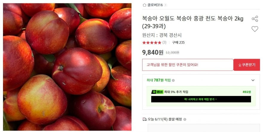 오월도 천도 복숭아 2kg (29-39과)