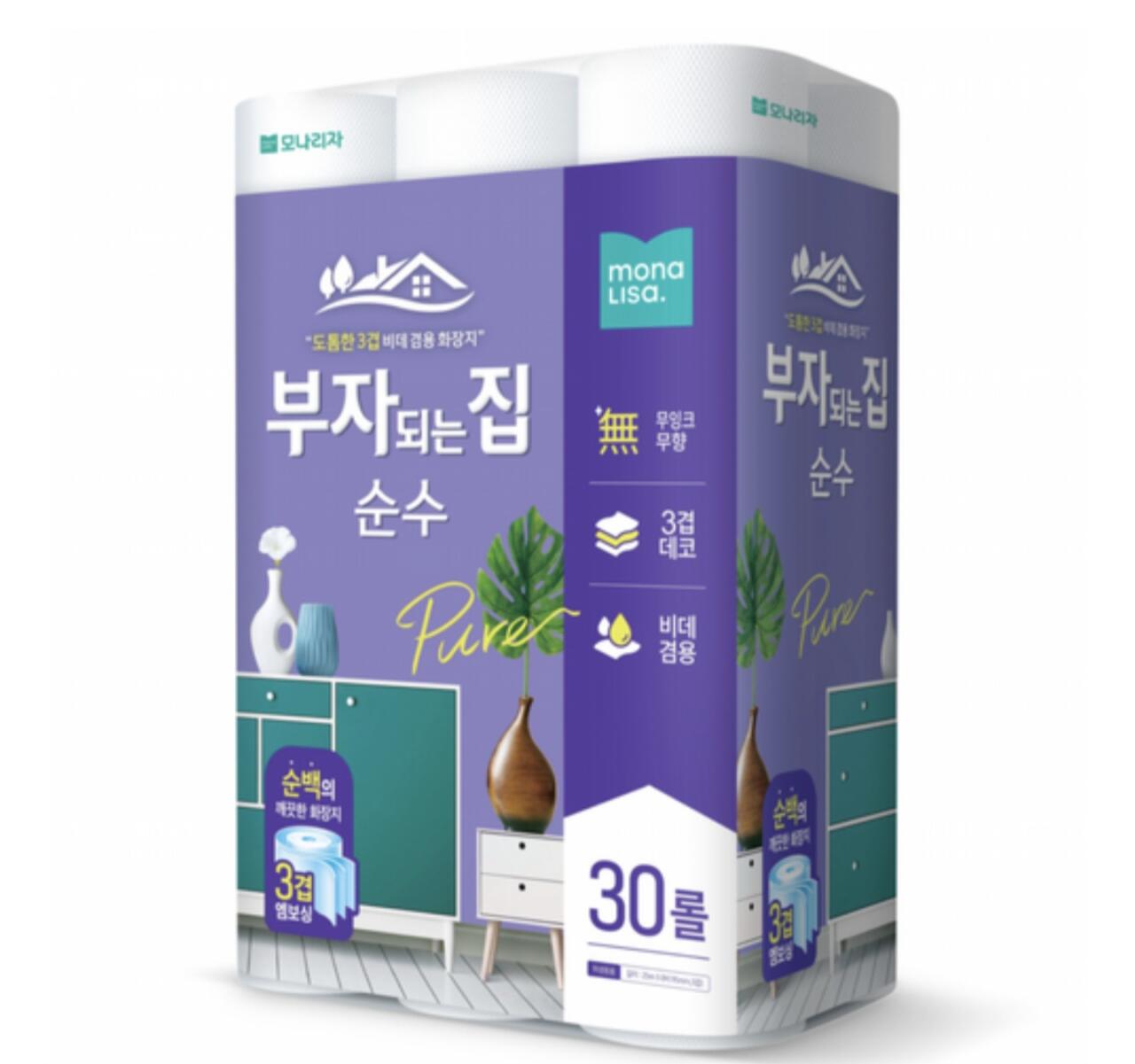 모나리자 부자되는집 순수데코 롤화장지 3겹 25m 30롤