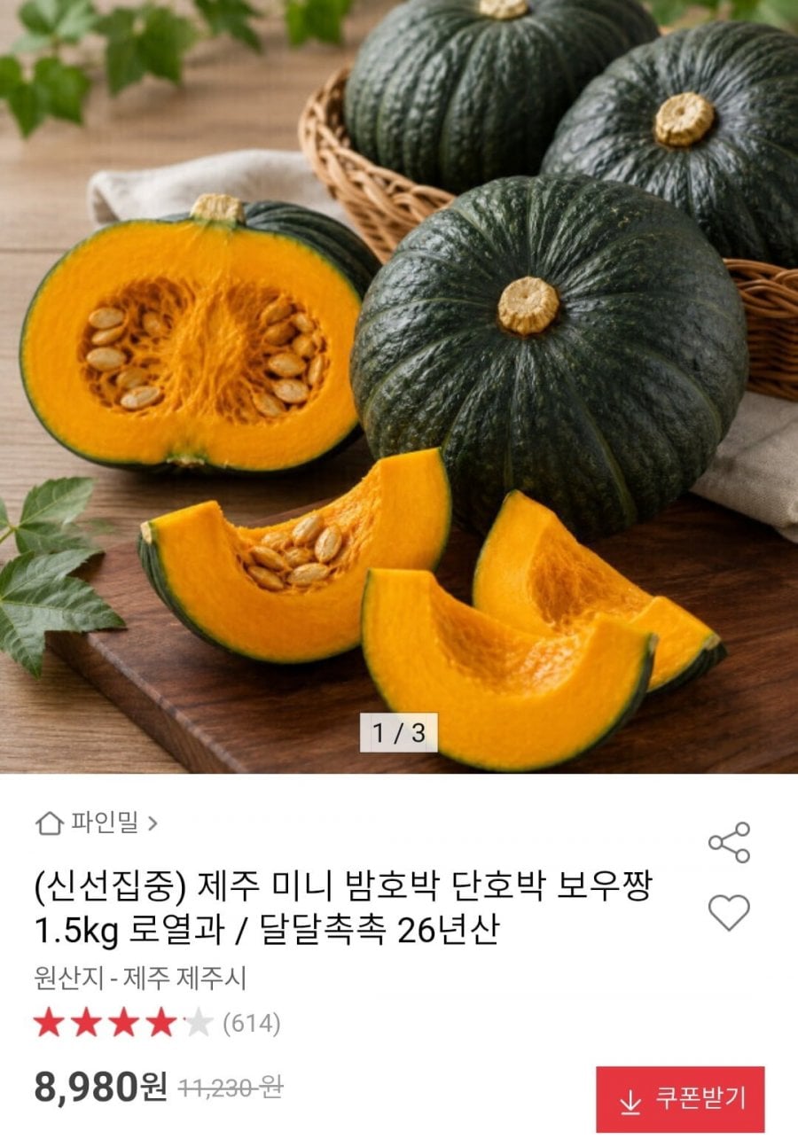 제주 미니 밤호박 단호박 보우짱 로열과 1.5kg
