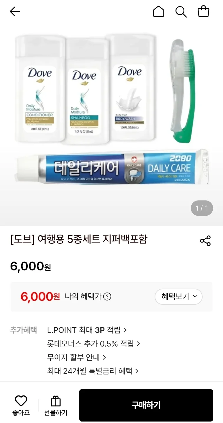 도브 여행용 5종셋트 지퍼백포함
