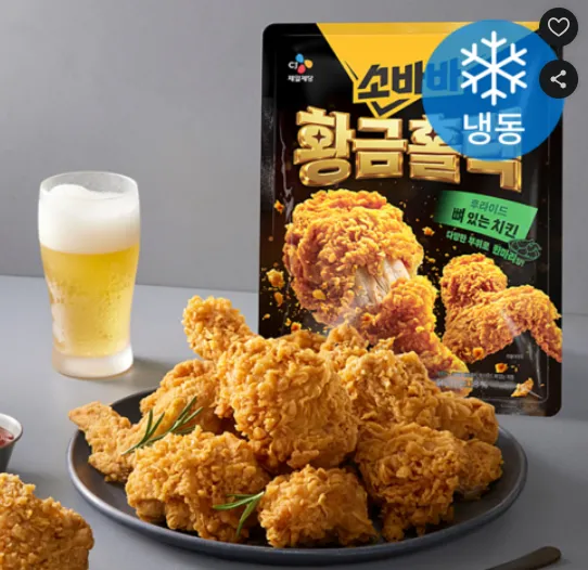 CJ제일제당 브랜드샵 CJ제일제당 소바바 황금홀릭 후라이드 뼈있는 치킨 한마리양 (냉동)