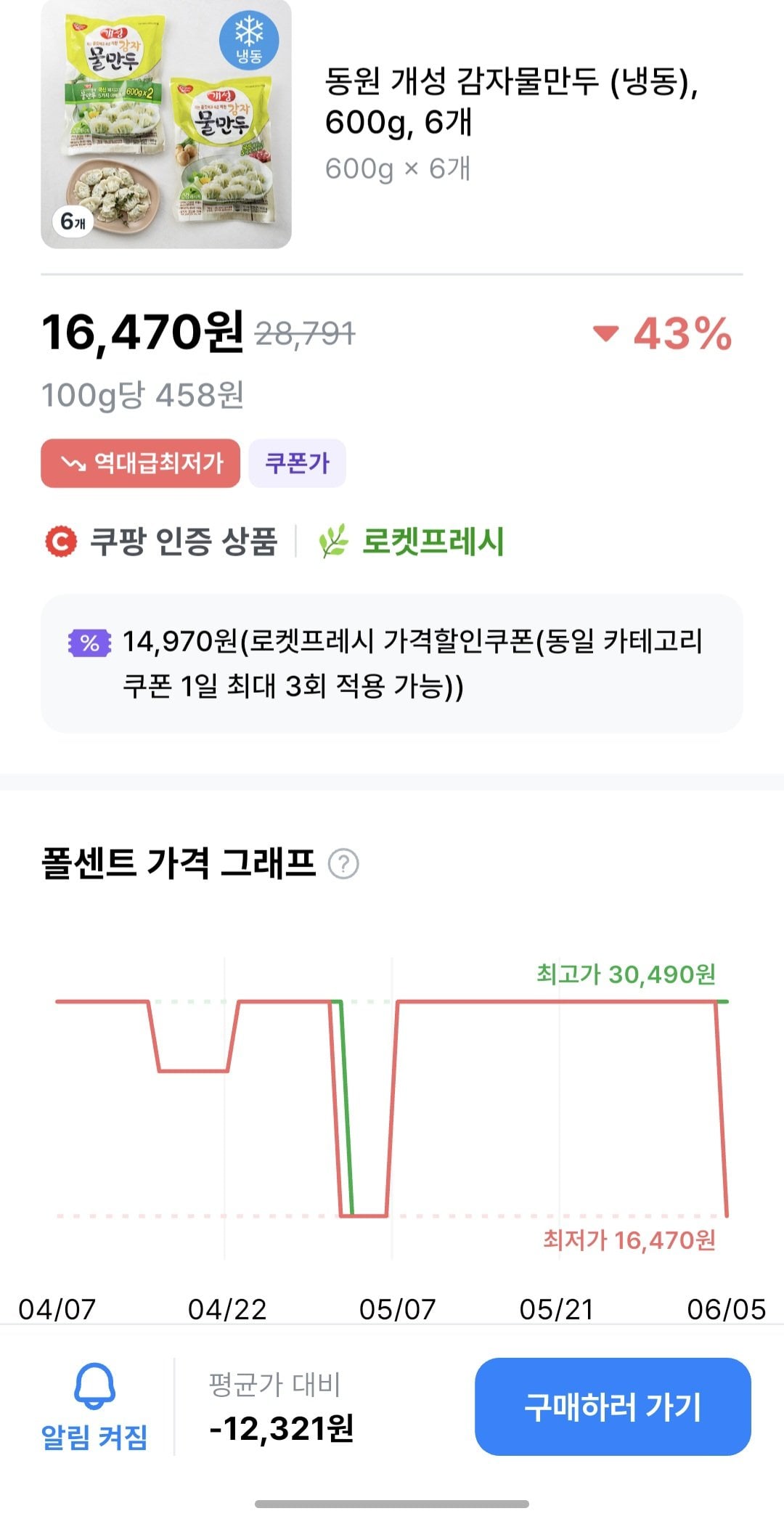 동원 개성 감자물만두 600g, 6개
