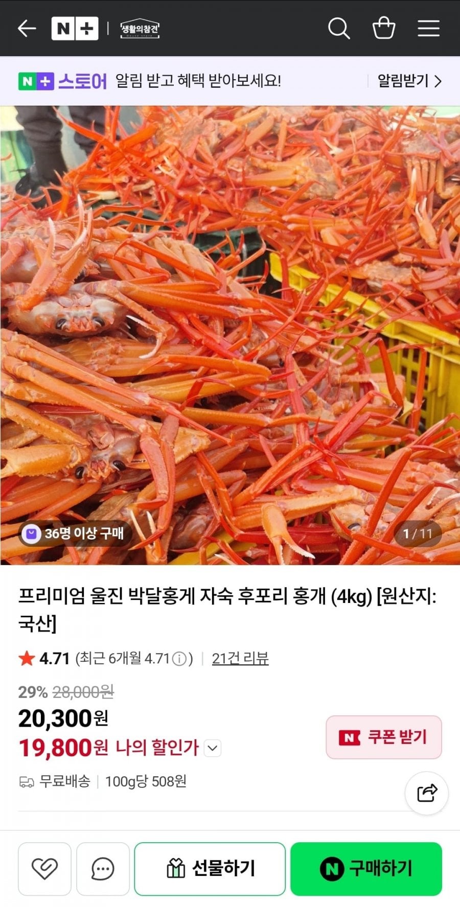 선주 직송 프리미엄 자숙 박달홍게