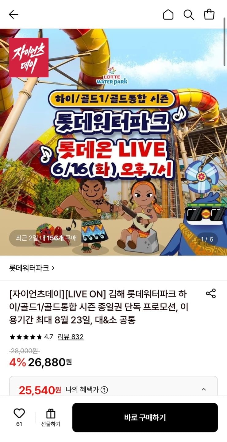 김해 롯데워터파크 종일권