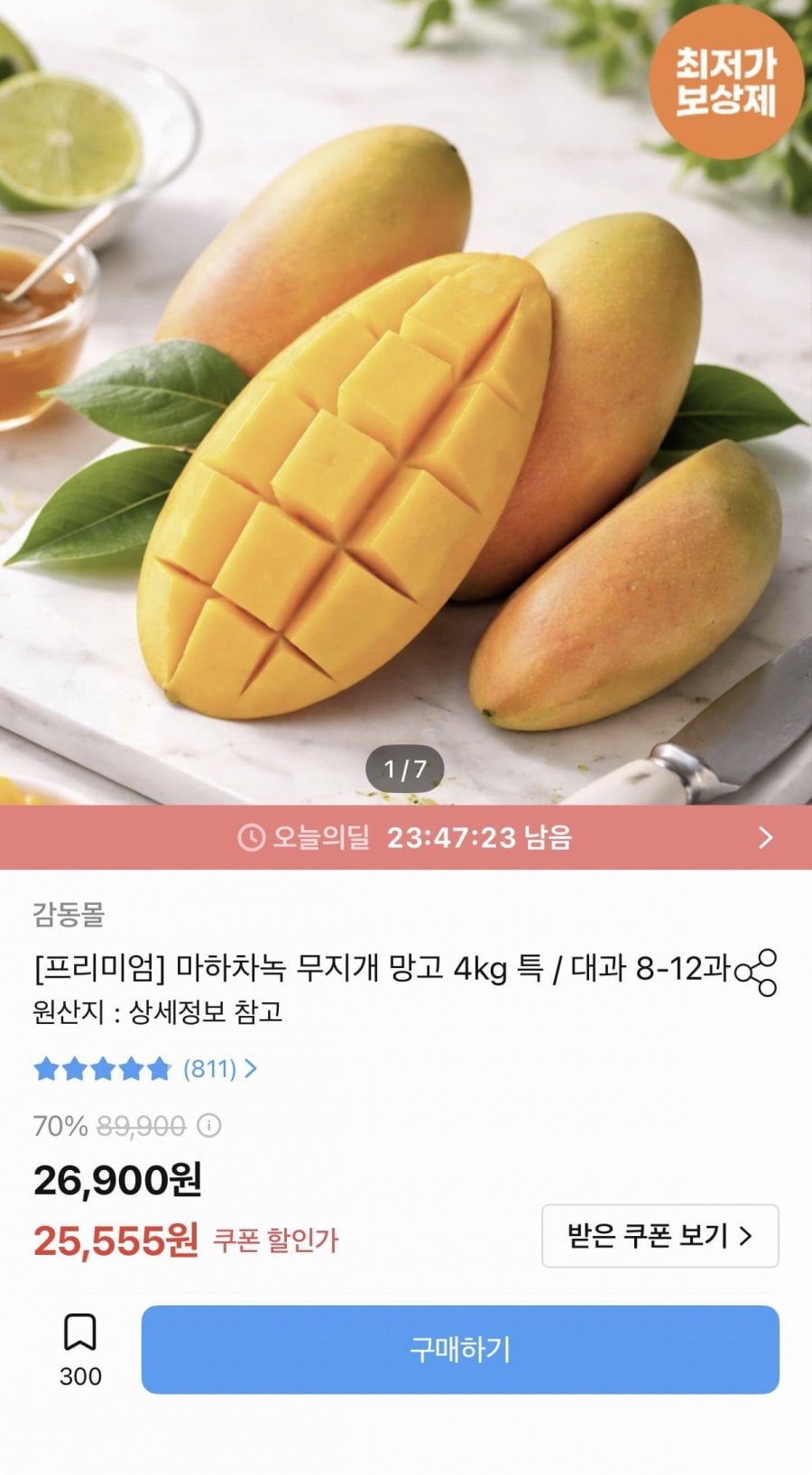 마하차녹 망고 특대과 4kg