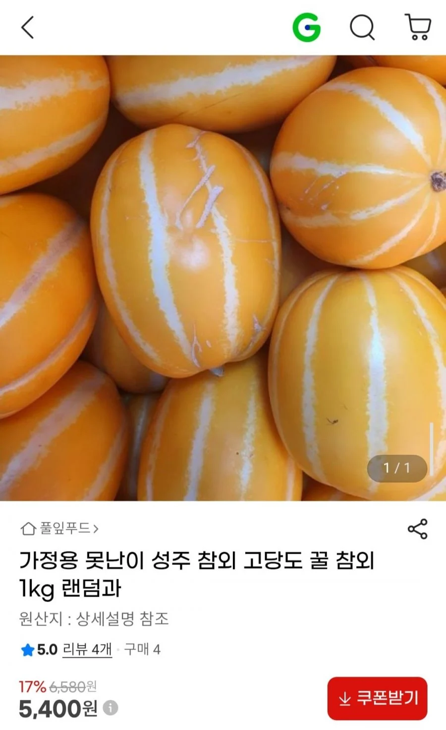 가정용 성주 참외 1kg