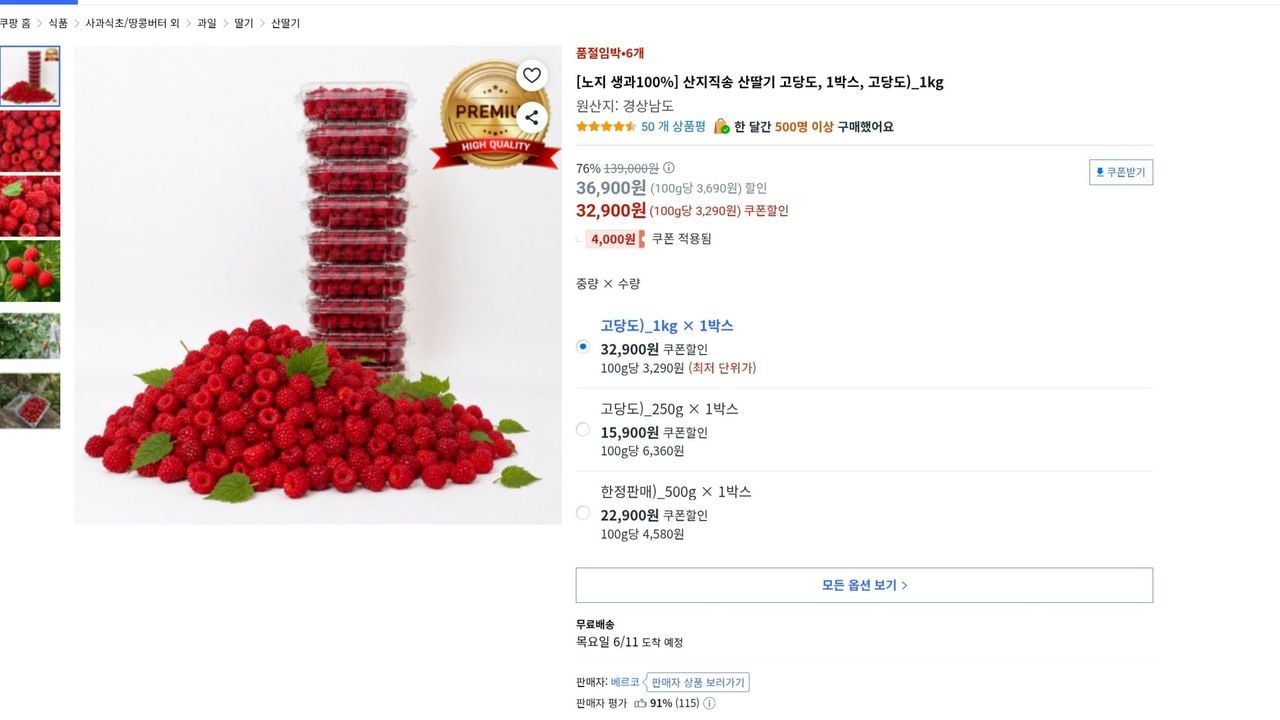 산지직송 산딸기 고당도, 1박스, 고당도)_1kg