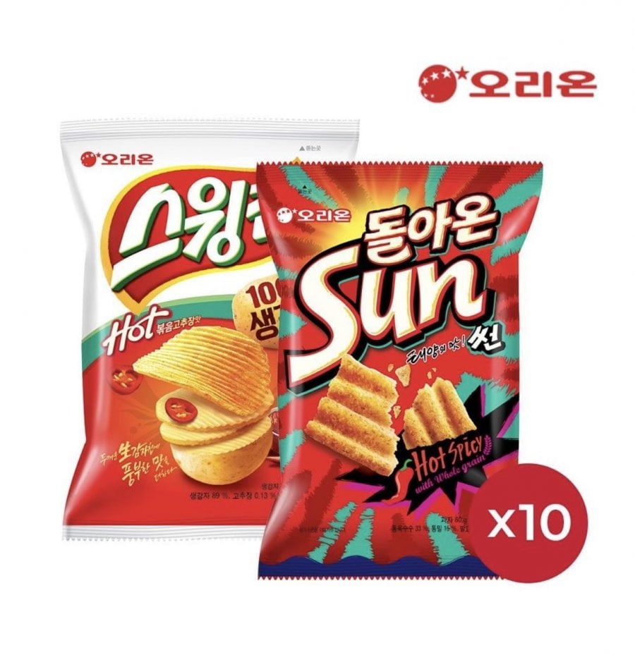 오리온 스윙칩 볶음고추장(60g)10개 + 썬 핫 스파이시맛(80g)10개