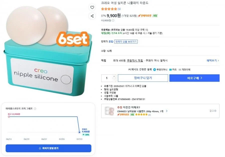 크레오 여성 실리콘 니플패치 라운드 12개