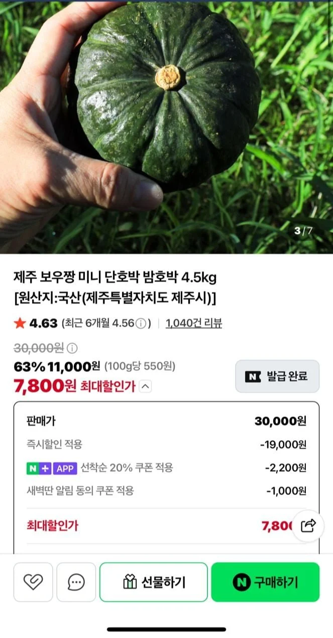 제주 보우짱 미니 단호박 밤호박 4.5kg
