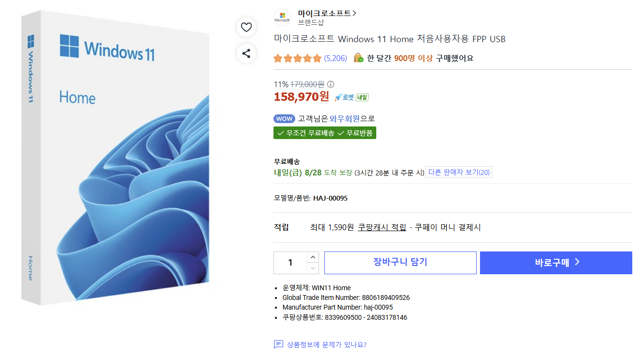마이크로소프트 Windows 11 Home 처음사용자용 FPP USB