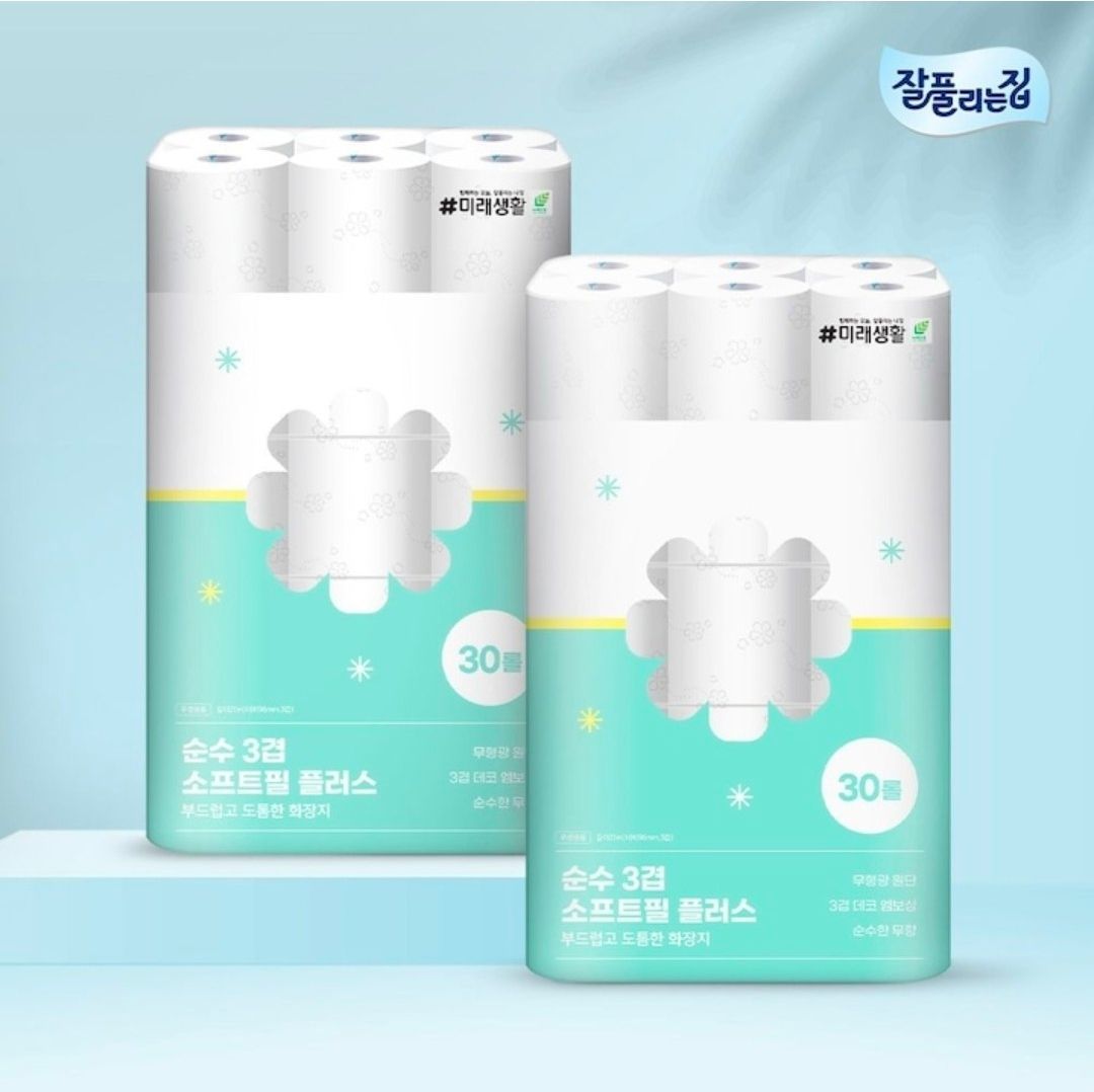 잘풀리는집 순수3겹 소프트필플러스 화장지 25m 30롤 x 2팩