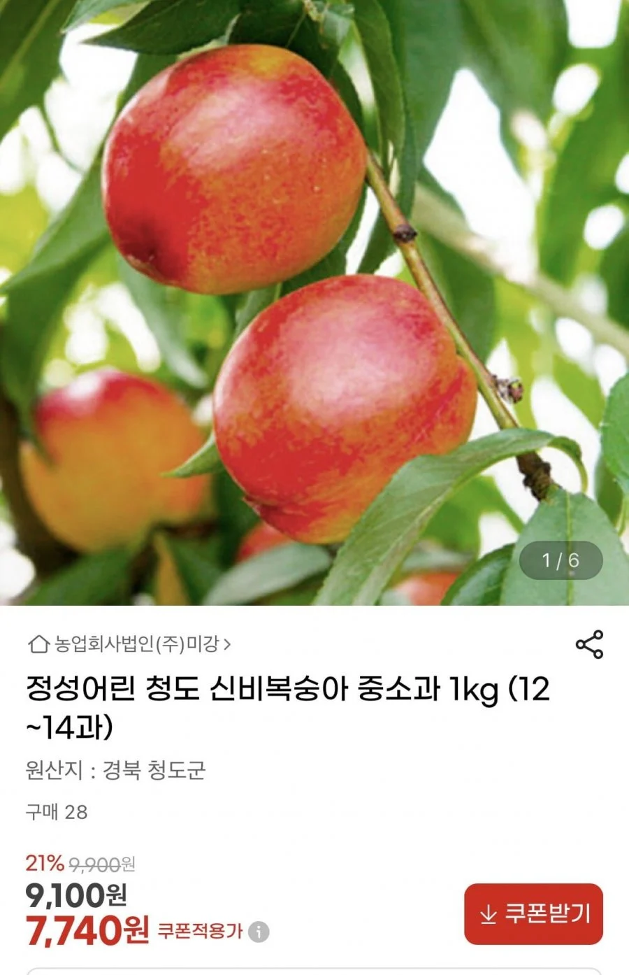 청도 신비복숭아 중소과 1kg