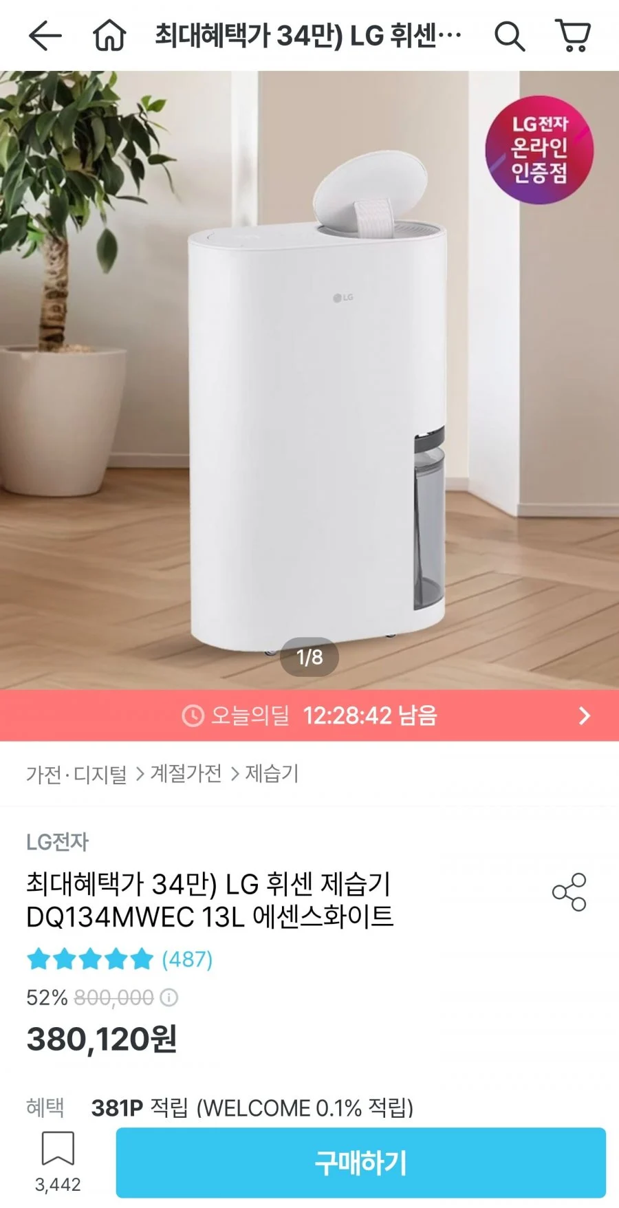 LG 휘센 제습기 DQ134MWEC 13L 에센스화이트