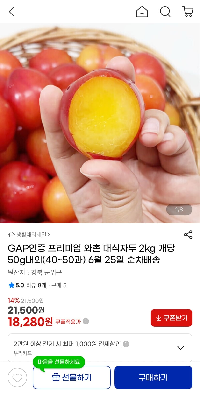 와촌 대석자두 2kg