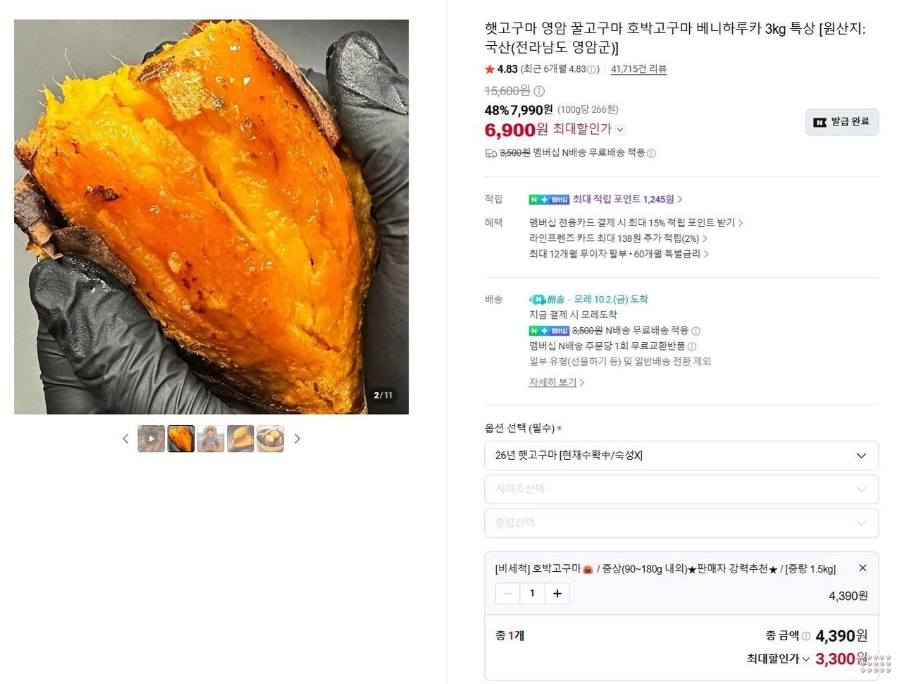 영암 햇 호박고구마 중상/특상 1.5kg