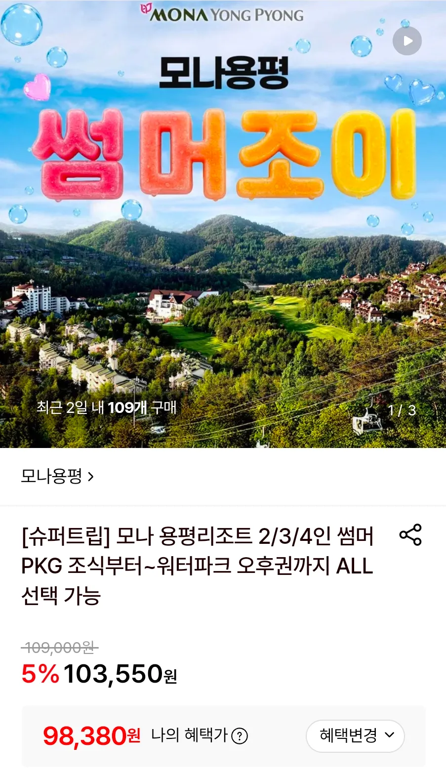 모나 용평리조트 2인 썸머패키지